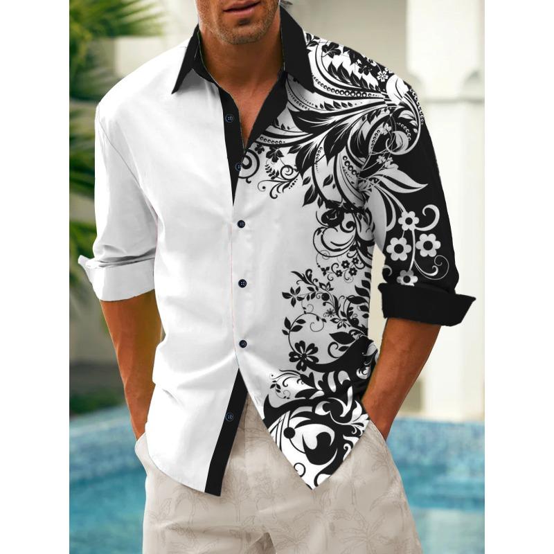 Men's Shirts, Button Down Shirts, Casual Shirts, Spring and Summer, Printed Long Sleeves Tops Fashion Comfortable Men Clothing