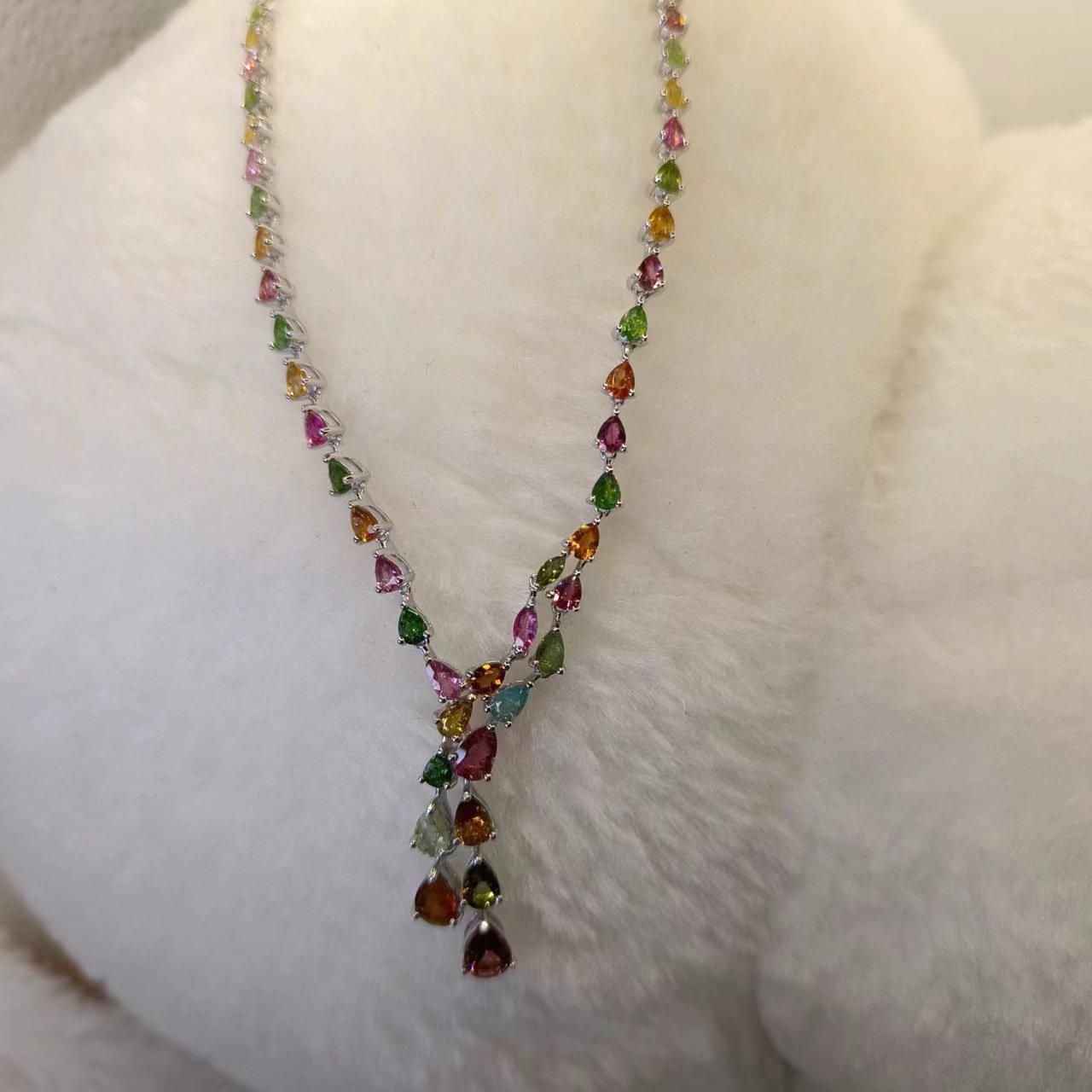 

SACE GEMS из стерлингового серебра 925 пробы с натуральным турмалином, ожерелья-подвески для женщин, сверкающие ювелирные изделия, рождественский подарок 45cm белого золота