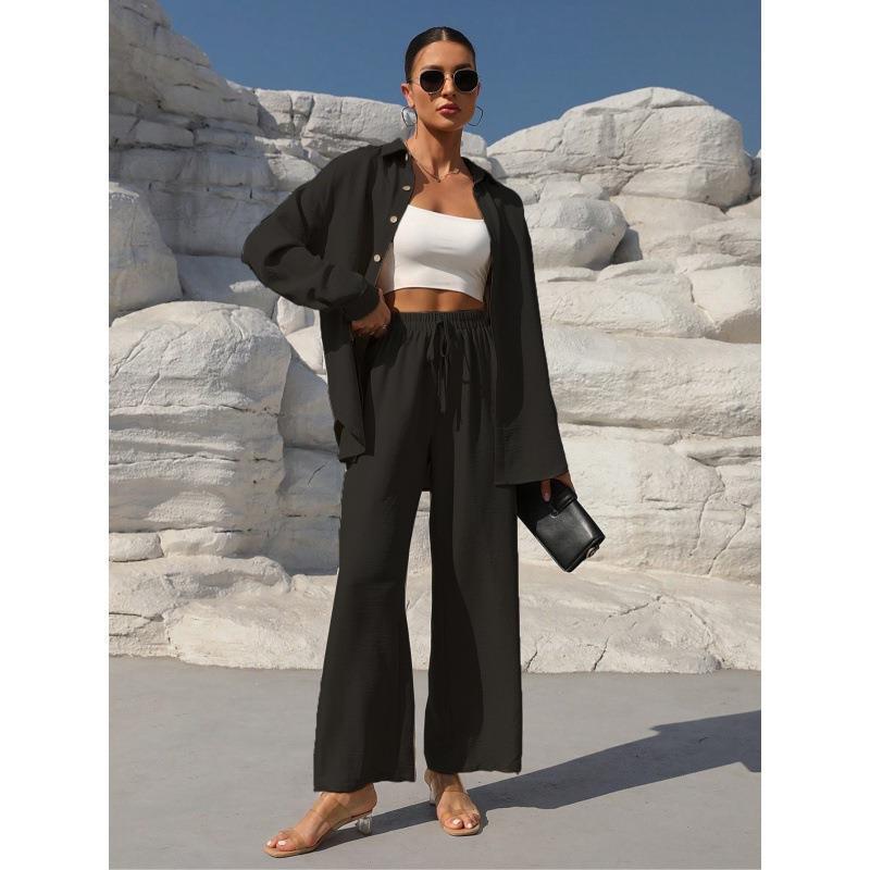 Spring & Autumn Trendy Women's Two-Piece Cardigan Set - Long Sleeve Solid Apricot