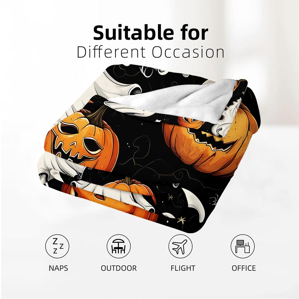 Vintage Ghost Pumpkin Anime Cartoon Flannel Blanket Soft Warm Throw for Bedroom Sofa Car Kids Holiday Gift