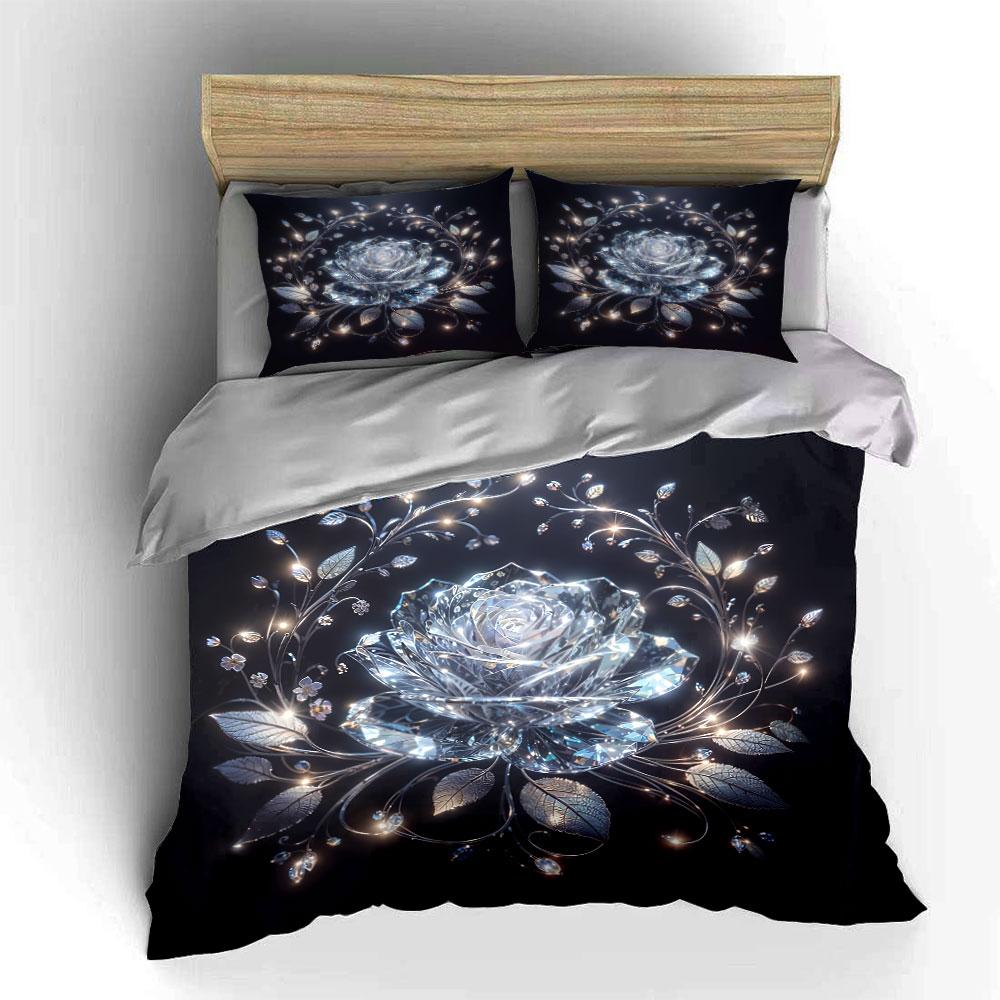 Crystal Flower Decorative Set Soft Comfortable Duvet Cover Bedding Set Included 1*Duvet Cover & 2*Pillowcases, Gift
