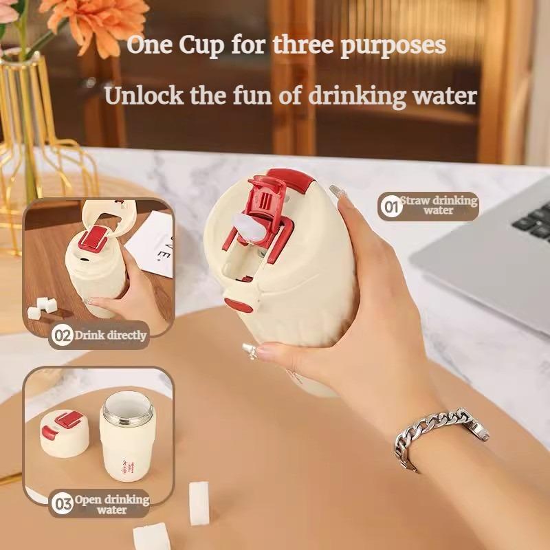 0.42L Ceramic Liner Thermos Cup for Girls High-value Cofee Mug with Straw Portable Double-drink Accompanying Water Cup Gifts