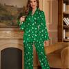 Ladies Plus Size Christmas Tree Print Long Sleeve Trousers Pajamas Set