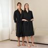 Women's Plus Size Quick-Dry Black Waffle Bathrobe with Three-Quarter Sleeves - Summer Thin