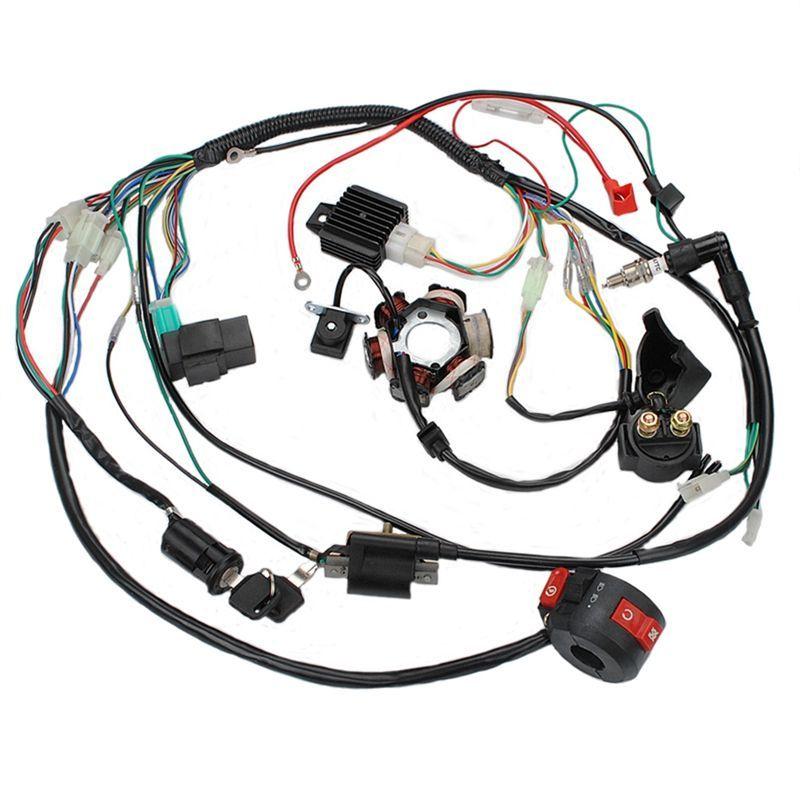 AA92-Motorcycle ATV Quad Pit Bike Buggy Go Kart Full Complete Electrics Wiring Harness CDI STATOR 6 Coil For 50-125CC