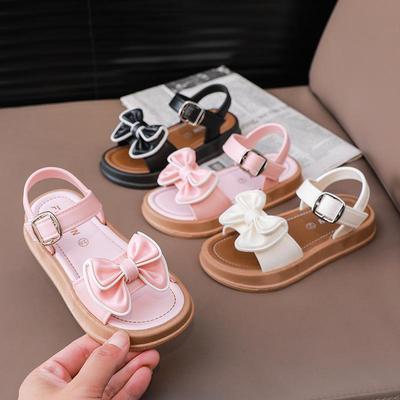 New Summer Bow Princess Sandals for Girls - Versatile Velcro Design for Students