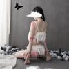 Night listening incense lingerie sexy petal splicing mesh pajamas perspective hanging neck backless temptation lace loungewear