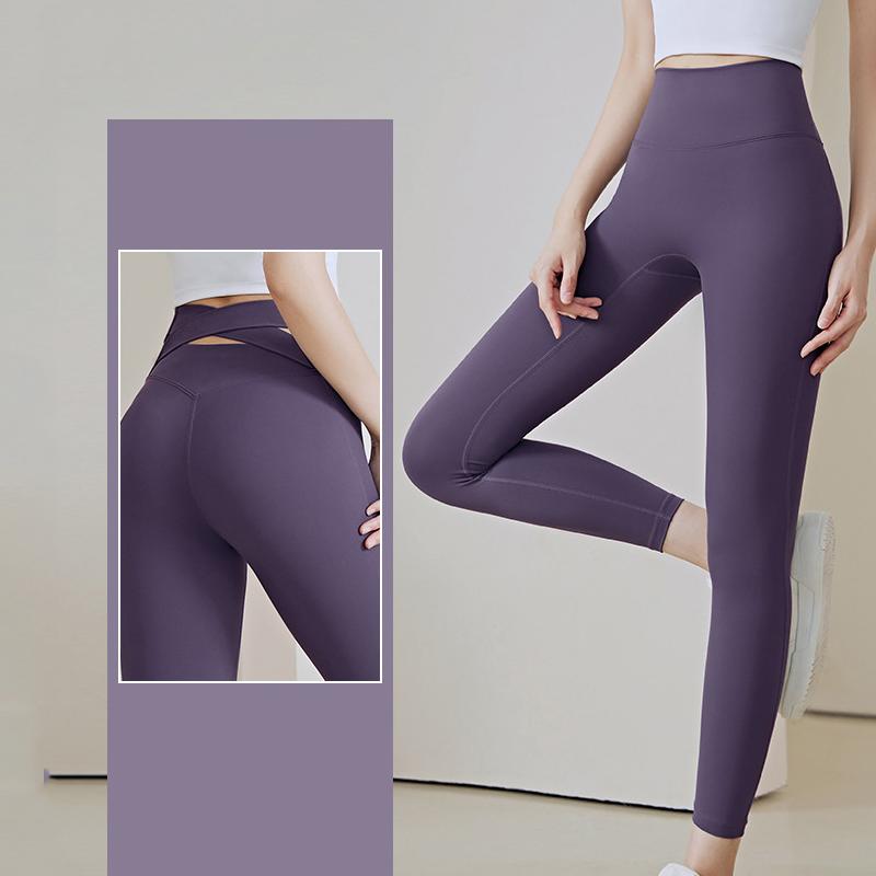 

Штани для йоги з високою талією Push Up Soft Gym Leggings Full Length Women Fitness Running Naked Feeling Elasticity Sport Pants M фіолетовий