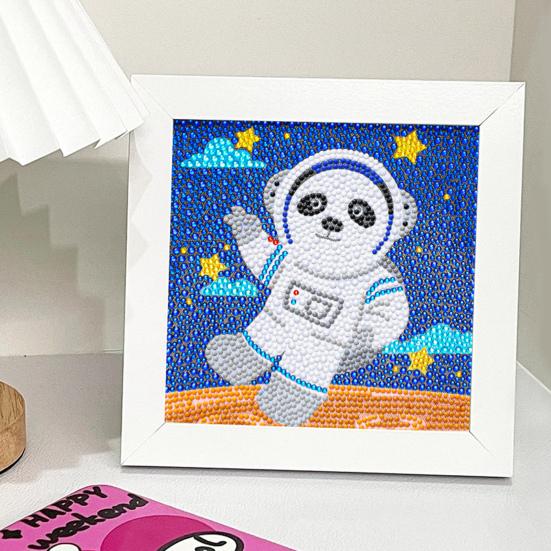 Full Drill Diamond Painting Kit with Frame Bright Color Sparkling Cartoon Astronaut DIY