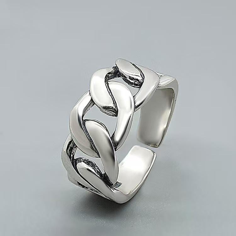 Korean Dongdaemun Geometric Hollow Chain Ring - Trendy Thai Silver Jewelry for Women