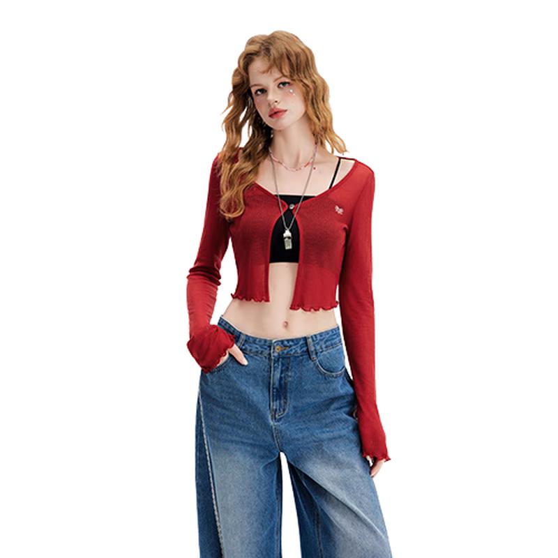 

UNIFREE Women s Korean Style Lace-Spliced Long Sleeve Crop Cardigan L