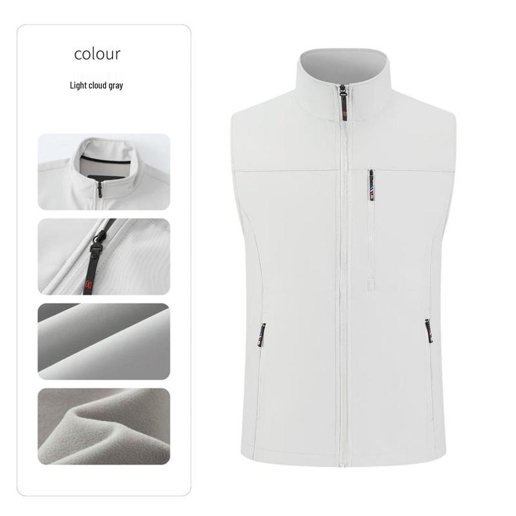 Unisex Workwear Vest: Casual, Plain Color, Stand Collar, Plus Velvet, Multi-Pocket, Zipper, Logo Customizable