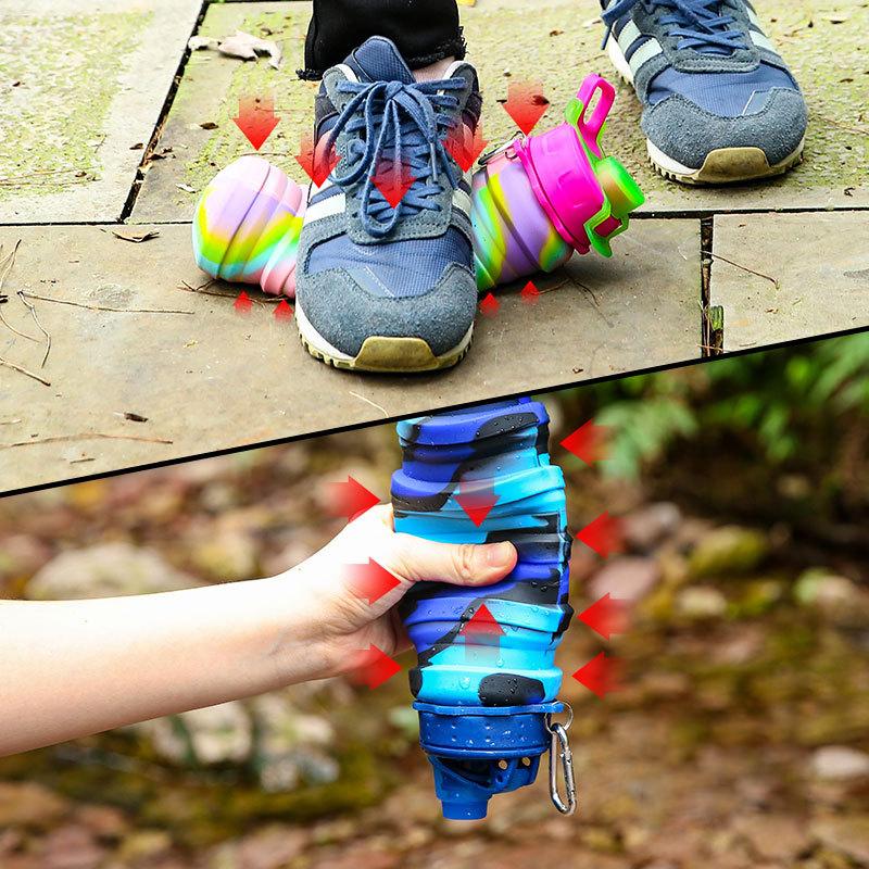 Zusammenfaltbare Silikon-Wasserflasche Faltbare Sport-Wasserbecher mit Karabiner Fitness-Kessel Tragbar für Outdoor-Reisen Trinkbecher
