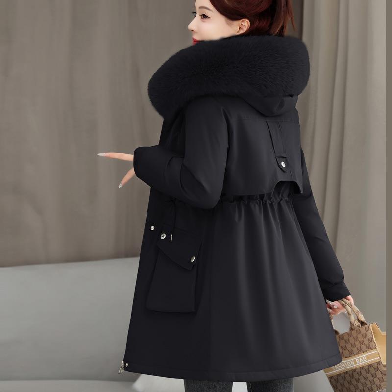 

Зимняя женская куртка средней длины с новым большим меховым воротником, теплая стеганая куртка с капюшоном, толстая 3XL suggestion [150--165] catties чёрный