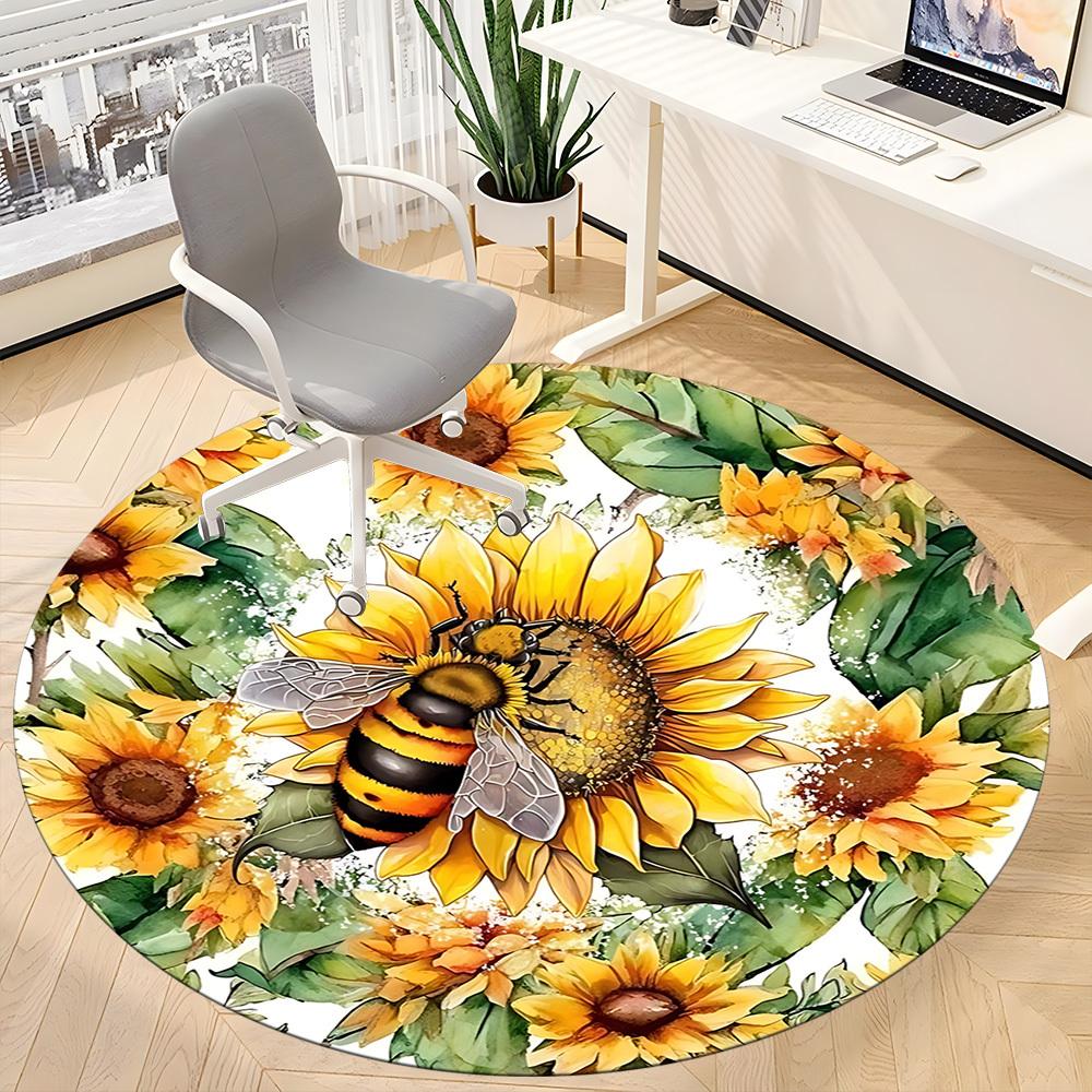1pc Sunflower Bee Chair Carpet for Office, Non slip, Soft and Durable Office Rug