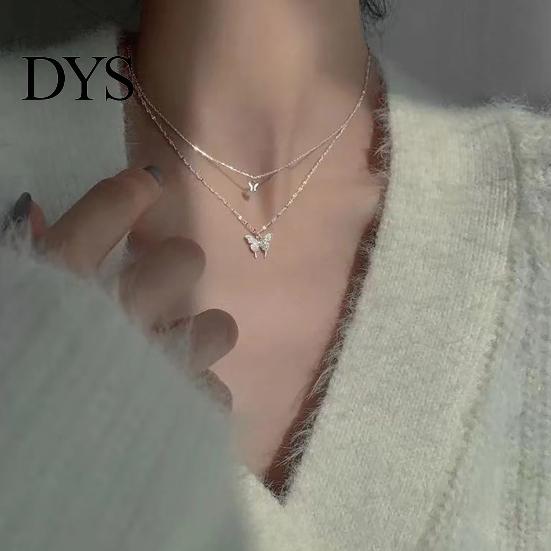 Butterfly Necklace Double Layer Rust-proof Alloy Jewelry Chain Pendant Personality Fashion Clavicle for Women