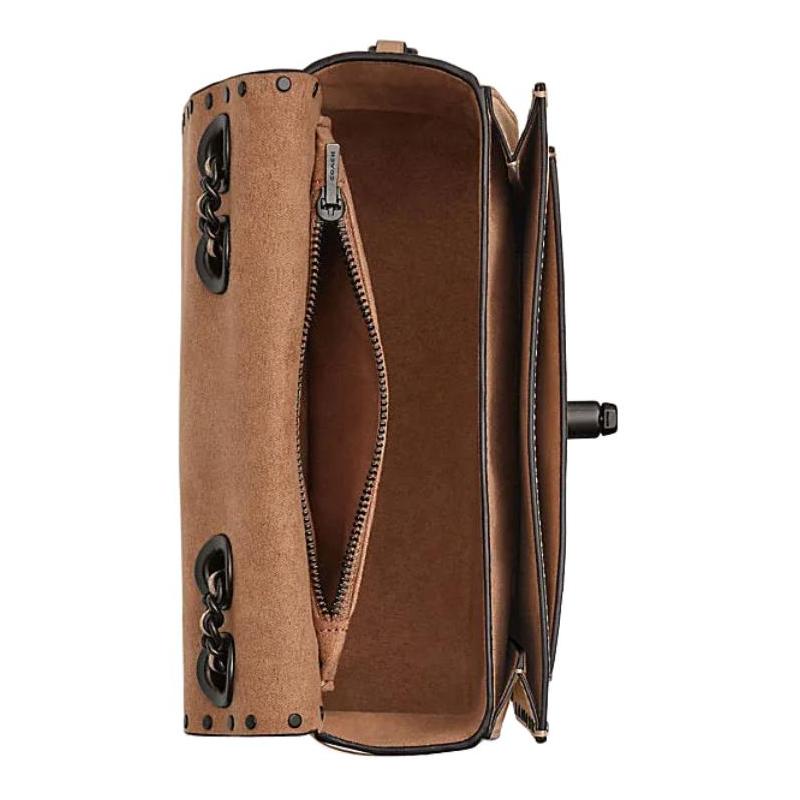 Coach Madison 19 Logo Studs, Calfskin and Artificial Leather, Crossbody Shoulder Bag, Small, Women's, Taupe
