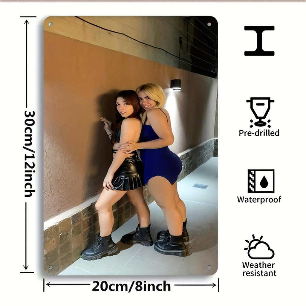Classic Two Women Blue Black Wall Art Iron Metal Sign x Inch Home Decor Gift