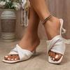 Summer Temperament Square Toe Soft Leather Flip-flops Women's New Outing Pleated Open-toe Stiletto High Heels
