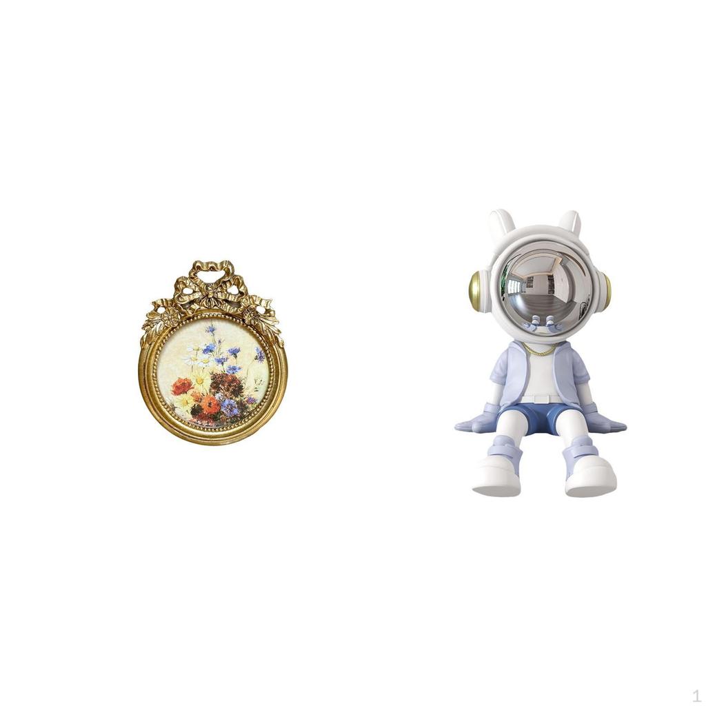 Antique Astronaut Photo Frame Vintage Statue Picture Round Ornate European Desktop Wall
