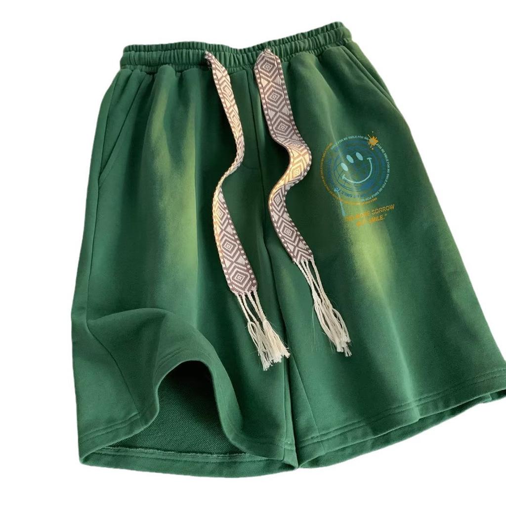 Five-point Shorts Boys' Summer New Trendy Brand Loose Straight Letter Smiley Face Printed High Street Casual Sports Pants