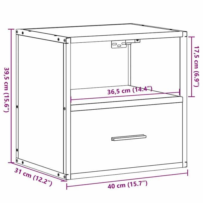 VidaXL Table de chevet murale noir 40x31x39,5 cm, armoire, table d'appoint, armoire de lit, armoire de chevet, table de nuit 848734