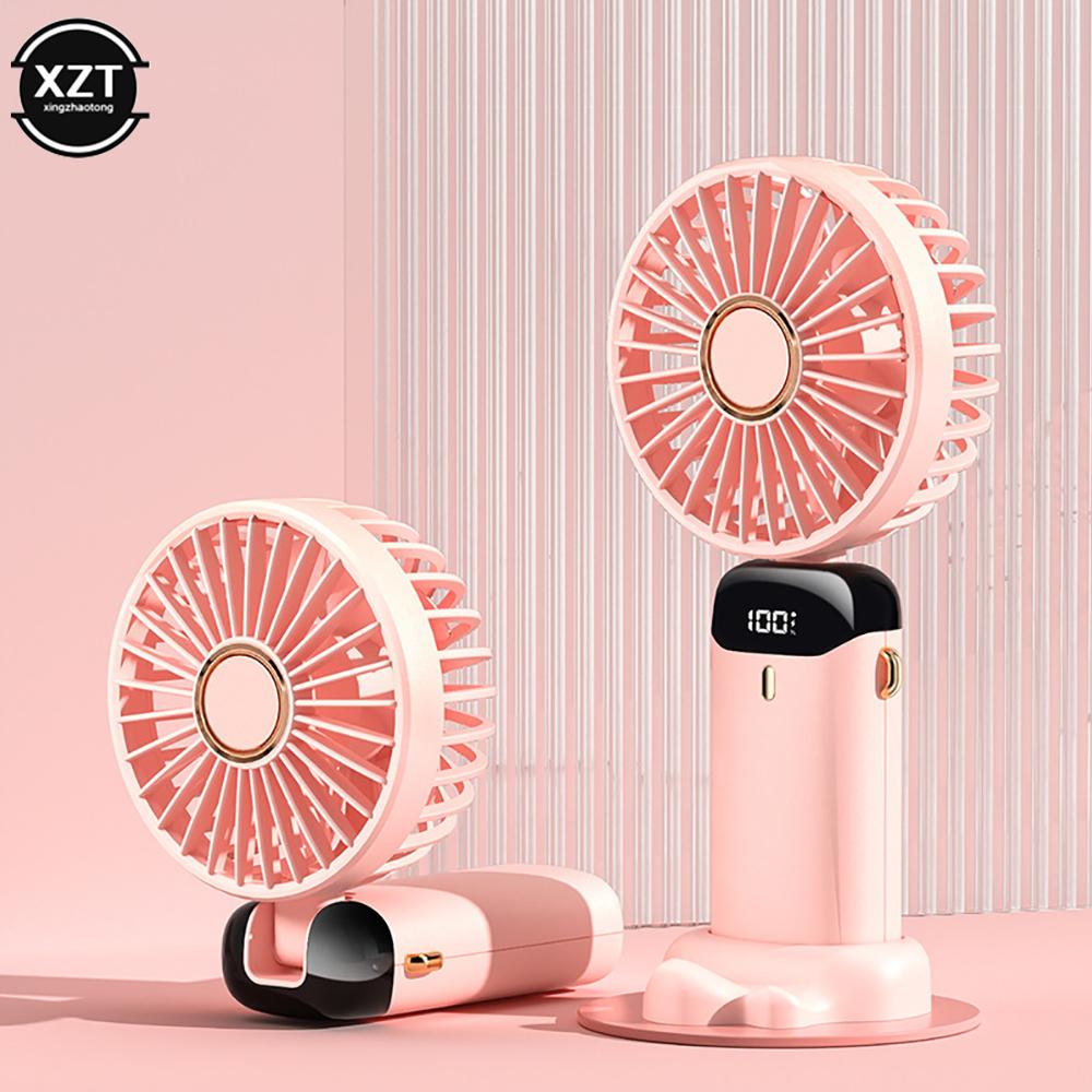 Hand-Held Fan LED Display USB Hanging Neck Portable Small Electric Fans Home Office Desktop Folding Summer Air Cooling Fan 1PC