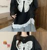 Plus Size Crocheted Lace Round Neck Slimming Long Sleeve Women's Autumn/Winter Bow Loose Mid-Length Top