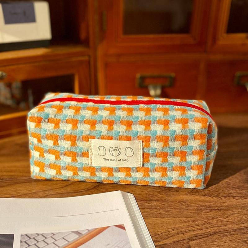 Woven Fabric Pencil Case Large Capacity Pencil Bag Multipurpose Pen Pouches for Students Women School Office Daily Use