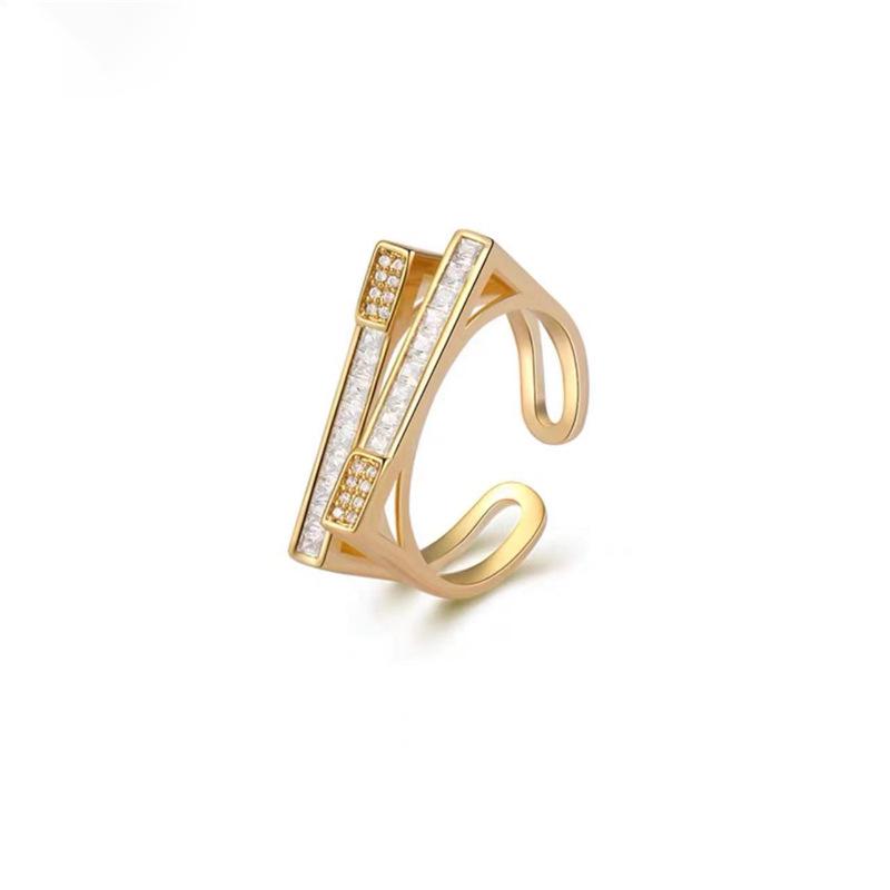 Korean-Style Luxury Double Layer Open Ring for Women - Versatile, Full Diamond Index Finger Ring Adjustable Opening