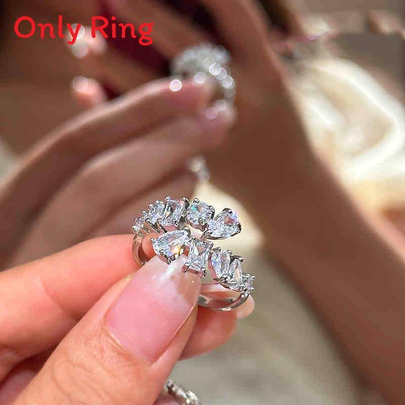 Water Drop Shape Zircon Copper Ring For Women With Elegant Design Summer