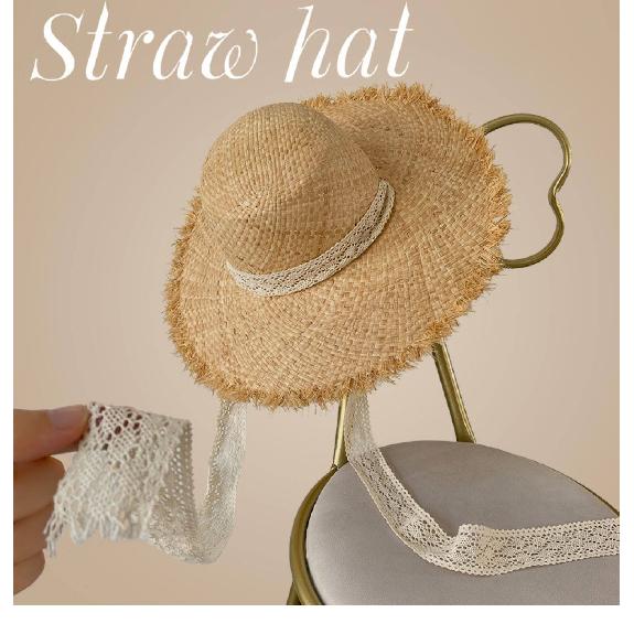 Trendy Summer Handmade Wide-Brimmed Flat-Brimmed Sunshade Sun Protection Vacation Travel Beach Straw Hat for Women