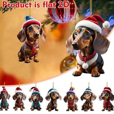 Christmas Acrylic Dog Pendant 2D Acrylic Christmas Dog Ornaments Festival Dachshund Set For Car Backpacks Doors