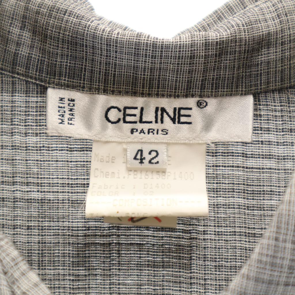 Celine Französisches Seidengemisch Karomuster Kurzarmhemd 42 grau Damen Gebraucht