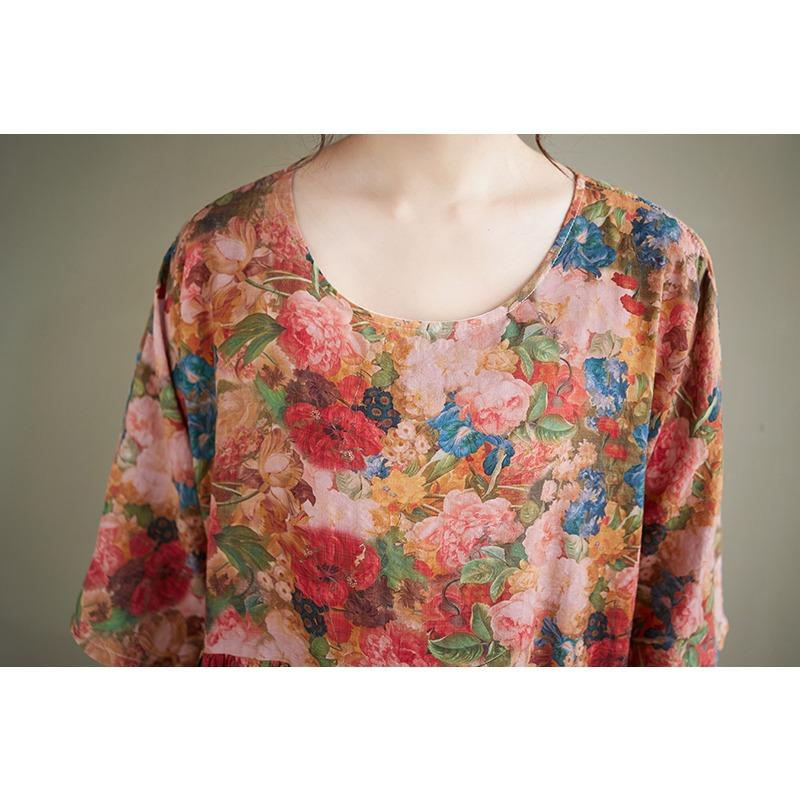 DIMANAF New 2026 Summer Beach Women Plus Size Lady Long Dress Loose Oversize Maxi Fashion Floral Print Cotton