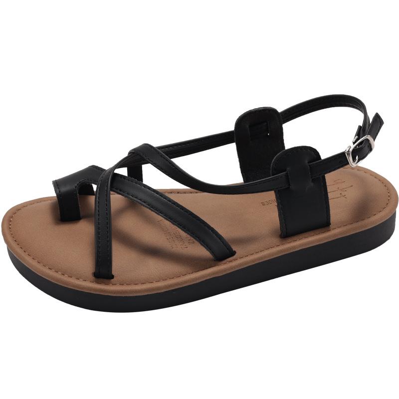 Fashion and lightweight black French non-slip flat sandals women's 2025 new summer versatile high-end Roman shoes