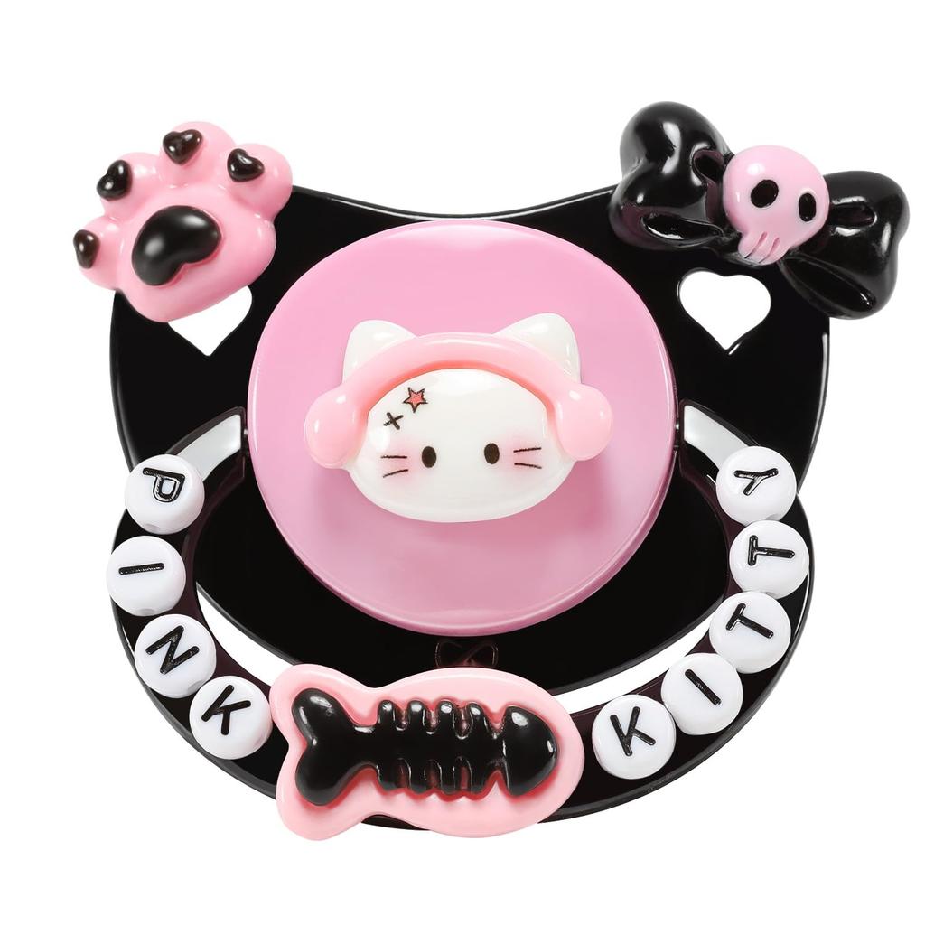 CutiePlusU Adult Pacifier Adult Dummy Big Shield DIY Handmade Pink Kitten -
