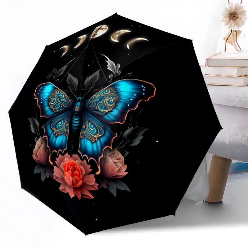 Moonlit Moth Garden Automatic Umbrella Compact 8-Rib Design Lightweight All-Season Travel Outdoor Accessory Perfect Gift for Women Men