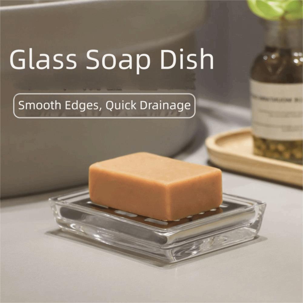 Dual Layer Glass Soap Dish Draining Rack Soap Organizer Rustproof Transparent Soap Box Shower