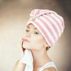 1pc Striped Hair Towel For Women Quick-Drying Absorbent Coral Fleece Shower Cap With Thickened Towel Hair Drying And Wrapping
