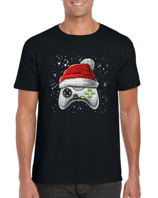 Weihnachts-Spielcontroller T-Shirt, Lustiges Gamepad Gamer Weihnachtsmannmütze Xmas Unisex Oberteil