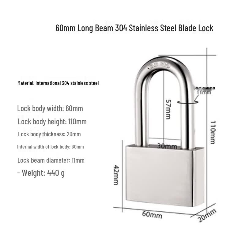 Luodeli 304 Stainless Steel Waterproof Long Shackle Padlock