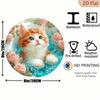 Vintage Cat Metal Sign 8 Inch Round Wall Art Cute Ginger Kitten Bubble Bath Pink Roses Turquoise Bubbles Home Decor