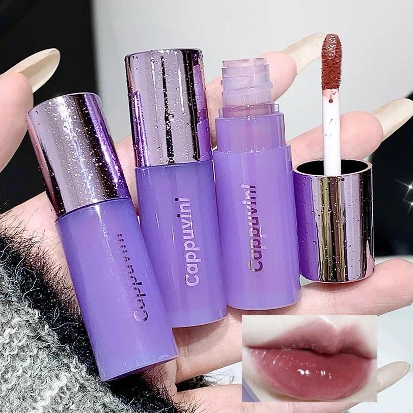 Lip Gloss Sexy Purple Red Mirror Water Lip Glaze Moisturizing Jelly Long Lasting No Sticky Liquid Lipstick