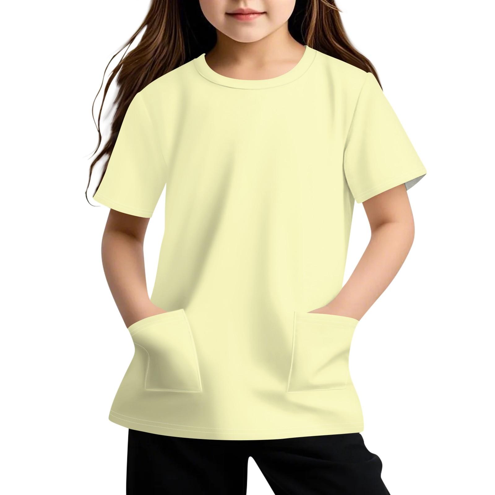 

Детская футболка с короткими рукавами и карманами, повседневная футболка с принтом, круглый вырез, блузка-пуловер 160 жёлтый