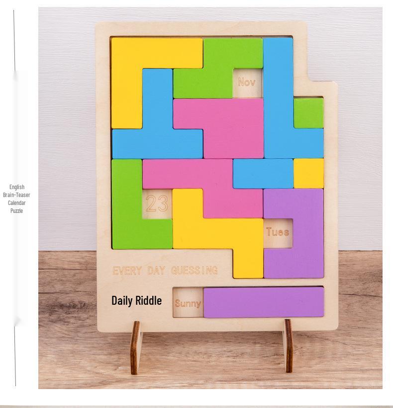 Children's Wooden Educational Tetris Calendar Puzzle Game
