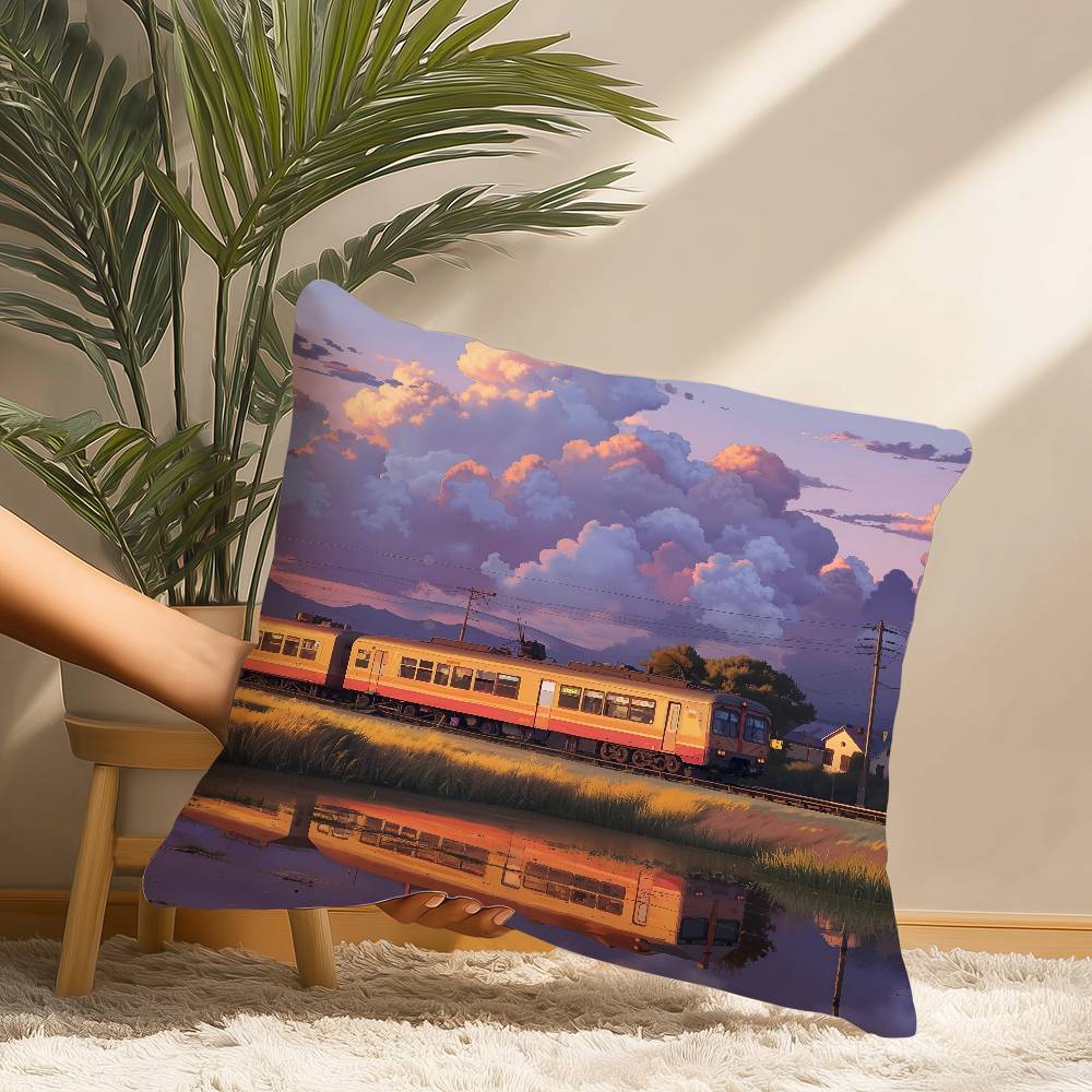 Наволочка из короткого плюша с принтом, квадратная наволочка для декоративной подушки, дивана, дома, мультяшный поезд