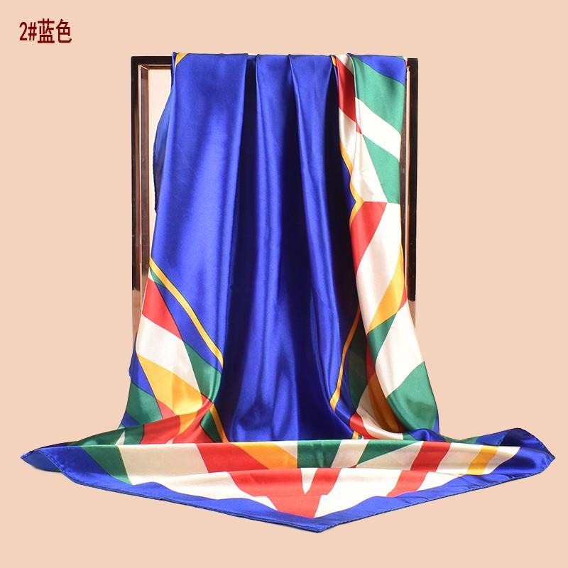 Spring New Fashion Big Shawl Simulation Silk Simple Geometric Printing Silk Scarf Head Scarf 91 Satin Square Scarf
