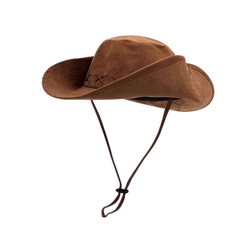 Summer Western Cowboy Hat Women Men Large Brim Fisherman Hat Outdoor Camping Hiking Fishing Sunshade Panama Cap