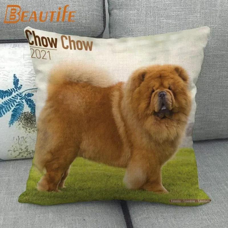 Custom Chow Chow Dog Pillowcase Cartoon Girl Wedding Decorative Cotton Linen Pillow Case For Home Pillow Cover 45X45Cm One Side